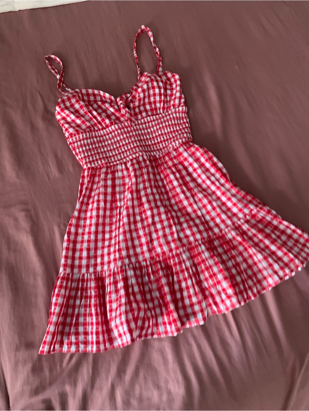 Aeropostale Red and White Gingham Smocked Sundress
